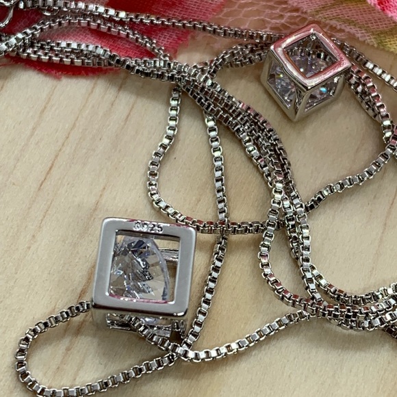Sterling Silver 925 Double Cube Necklace - Picture 2 of 5